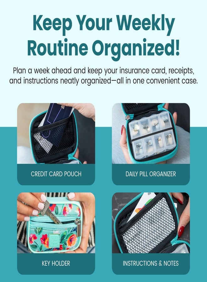 Made Easy Kit Pill Case for Everyday and Travel - 7-Day Weekly Medicine Supplement Vitamin Organizer Sorter Tracker - Neoprene Bag with Pockets - Compact Portable 8 Compartments (Teal) - Image 3